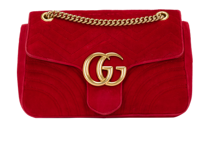 Medium GG Marmont Shoulder Bag, &pound;550, Handbags, Red, Velvet, Front view